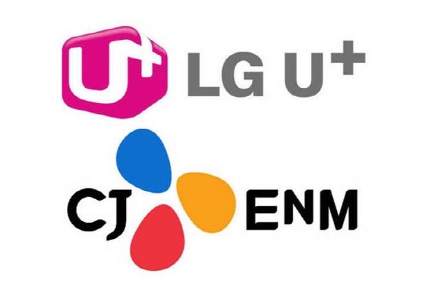 LGU+(왼쪽)과 CJ ENM 로고. ⓒ 각 사 제공 