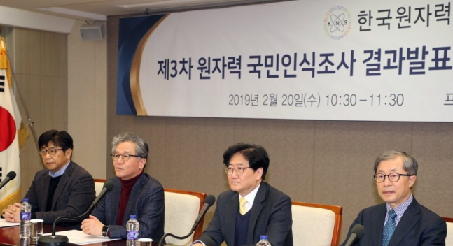 한국원자력학회는 20일 오전 서울 프레스센터에서 기자회견을 열고 ‘3차 2019 원자력발전에 대한 인식조사’ 결과를 발표했다.ⓒ연합뉴스