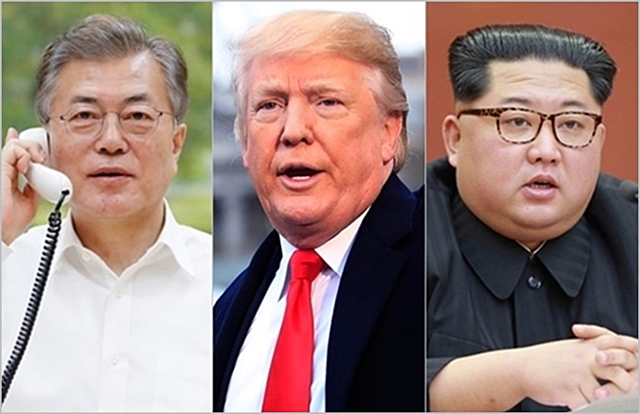 (왼쪽부터) 문재인 대통령, 도널드 트럼프 미국 대통령, 김정은 북한 국무위원장 ⓒ청와대,  조선중앙통신