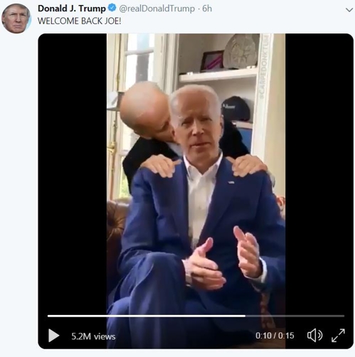 조 바이든 전 부통령을 조롱하는 합성 동영상. ⓒ도널드 트럼프 미국 대통령 트위터 캡처