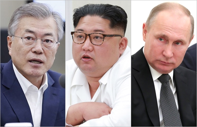 왼쪽부터 문재인 대통령, 김정은 북한 국무위원장, 블라디미르 푸틴 러시아 대통령 ⓒ청와대, BBC