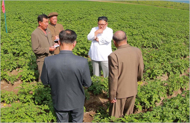 김정은 북한 국무위원장이 농업현장을 시찰하고 있다. ⓒ조선중앙통신