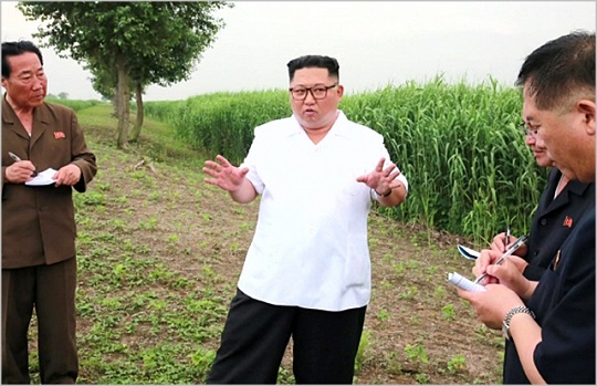 김정은 북한 국무위원장이 농업현장을 시찰하고 있다. ⓒ조선중앙통신