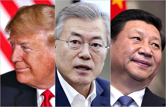 왼쪽부터 도널드 트럼프 미국 대통령, 문재인 대통령, 시진핑 중국 국가주석(자료사진)ⓒ청와대