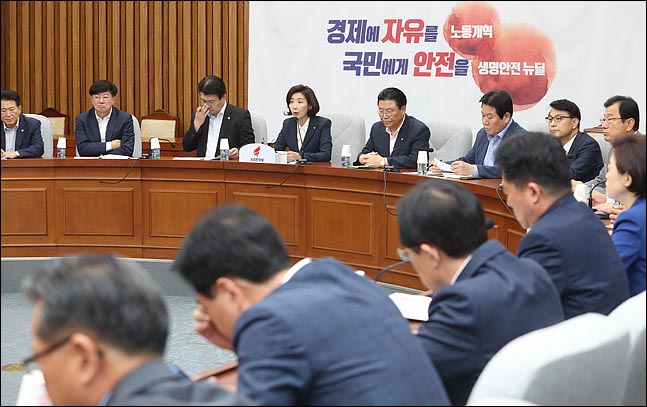 나경원 자유한국당 원내대표가 23일 오전 국회에서 열린 원내대책회의를 주재하고 있다. ⓒ데일리안 박항구 기자