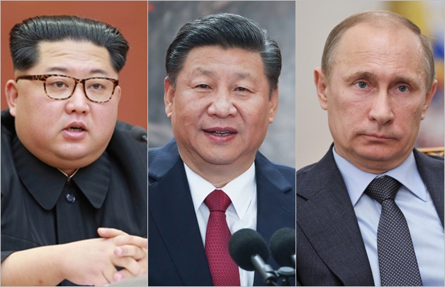 (왼쪽부터) 김정은 북한 국무위원장, 시진핑 중국 국가주석, 블라디미르 푸틴 러시아 대통령 ⓒ조선중앙통신, 신화통신 
