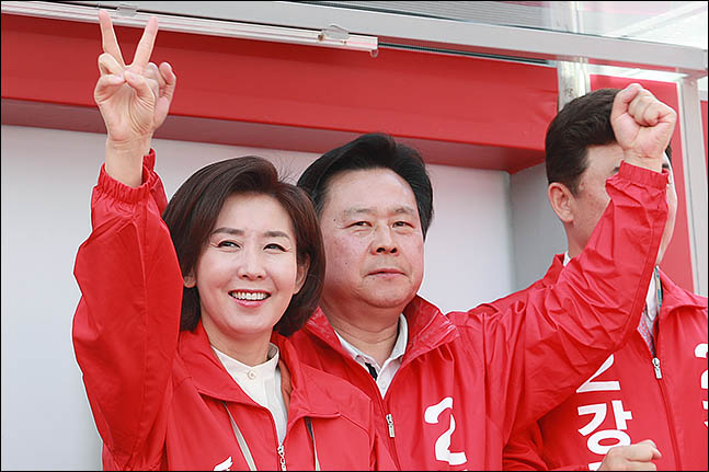 나경원 자유한국당 원내대표가 지난 4·3 재·보궐선거에서 지원유세를 하고 있다(자료사진). ⓒ데일리안 류영주 기자