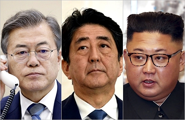 문재인 대통령, 아베 신조 일본총리, 김정은 북한 국무위원장 ⓒ데일리안 