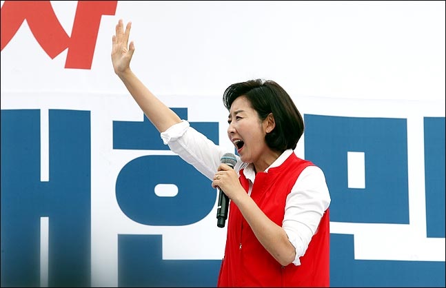 지난 24일 오후 서울 광화문 광장에서 자유한국당이 주최한 '살리자 대한민국! 문재인 정권 규탄 광화문 집회'에서 나경원 원내대표가 규탄연설을 하고  있다. ⓒ데일리안 박항구 기자