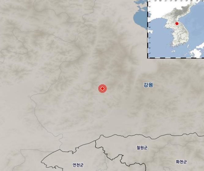 21일 북한 강원 평강 북북서쪽서 일어난 3.5 지진의 발생 위치ⓒ기상청