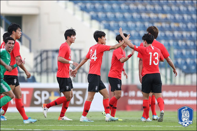 김학범 감독이 이끄는 한국 U-22 축구대표팀이 이라크와 난타전을 펼친 끝에 3-3으로 비겼다. ⓒ 대한축구협회