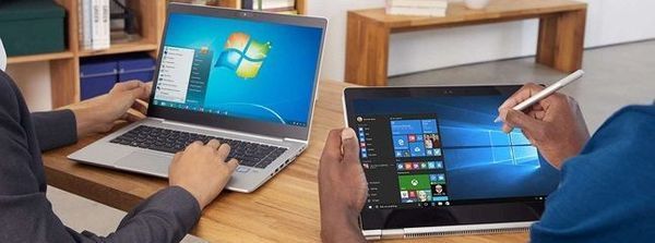 마이크로소프트 운영체제(OS) ‘윈도우7’(왼쪽)과 ‘윈도우10’을 이용하는 모습.ⓒ마이크로소프트