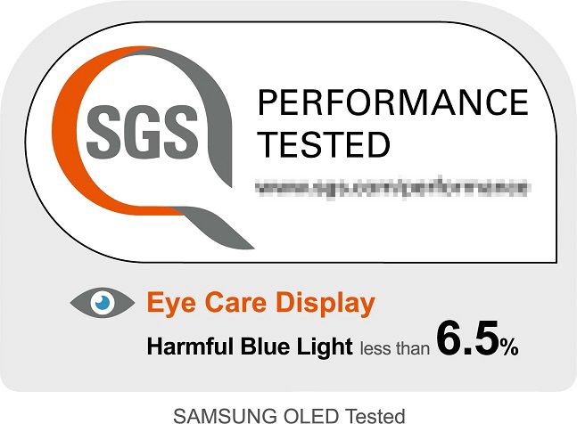 삼성디스플레이가 최신 스마트폰용 OLED의 블루라이트비중을 낮춰 글로벌 인증업체 SGS로부터 받은 ‘아이 케어’인증.ⓒ삼성디스플레이