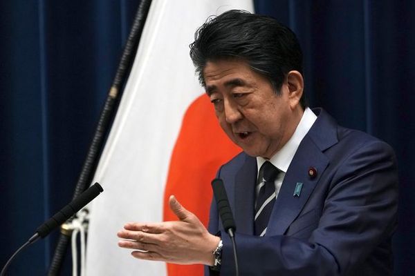 아베 신조 일본 총리가 지난달 29일 기자회견을 하고있다.ⓒAP/뉴시스