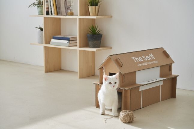 삼성전자 라이프스타일 TV 에코 패키지로 제작한 고양이집.ⓒ삼성전자