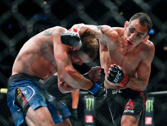 UFC 라이트급 타이틀매치 퍼거슨(오른쪽)-누르마고메도프전은 무산됐다. ⓒ 뉴시스