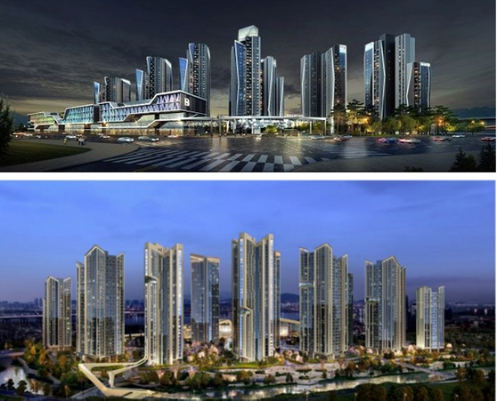 삼성물산이 제안한 반포3주구 재건축 아파트 투시도(위), 대우건설이 제안한 투시도(아래) ⓒ각사