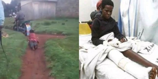 강도 용의자라는 의심을 받는 21살의 케냐 여성이 오토바이에 묶여 비포장도로 위를 끌려가는 모습.ⓒ트위터 갈무리