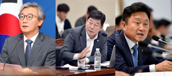 전재수·박재호·최인호 더불어민주당 의원(왼쪽부터)ⓒ뉴시스