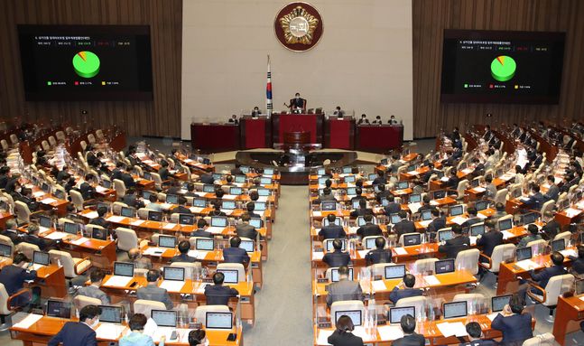 24일 국회 본회의에서 '상가건물 임대차보호법 일부개정법률안'이 통과되고 있다. ⓒ데일리안 박항구 기자