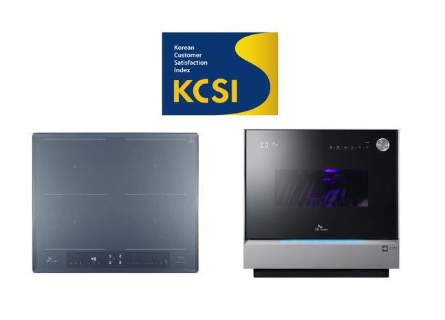 ‘한국산업 고객만족도(KCSI)’에서 1위에 선정된 SK매직 전기레인지(왼쪽)과 식기세척기.ⓒSK매직