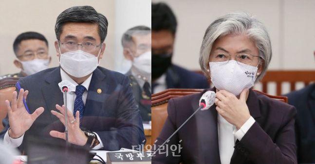 (오른쪽부터) 강경화 외교부 장관, 서욱 국방부 장관(자료사진) ⓒ데일리안 홍금표 기자