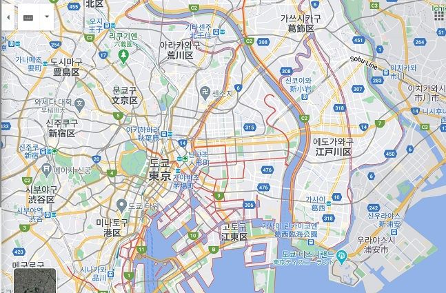 일본 수도 '도쿄'. 구글 지도 캡쳐.