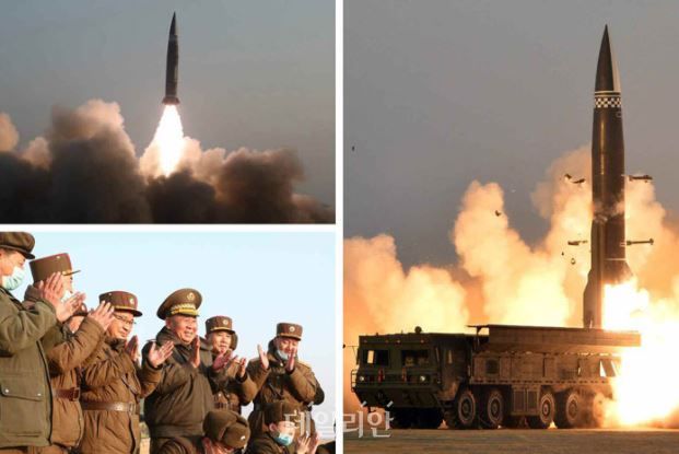 북한이 전술핵 탑재가 가능한 탄도미사일 시험발사를 진행하는 모습(자료사진) ⓒ노동신문