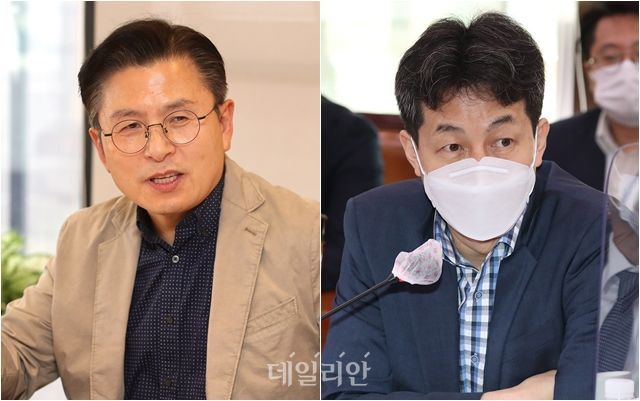 황교안(왼쪽) 전 미래통합당 대표, 윤건영 더불어민주당 의원 ⓒ데일리안 박항구 기자