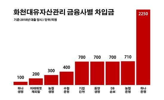 화천대유자산관리 금융사별 차입금.ⓒ데일리안 부광우 기자