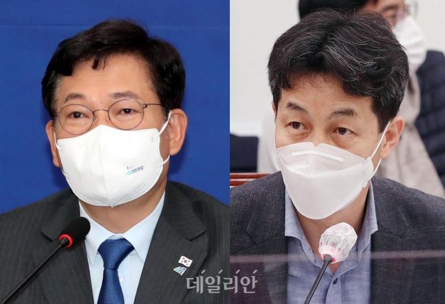 더불어민주당 송영길 대표와 윤건영 의원ⓒ데일리안