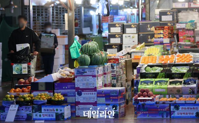 18일 오후 서울 마포구 마포농수산물시장을 찾은 시민들이 장을 보고 있다. ⓒ뉴시스