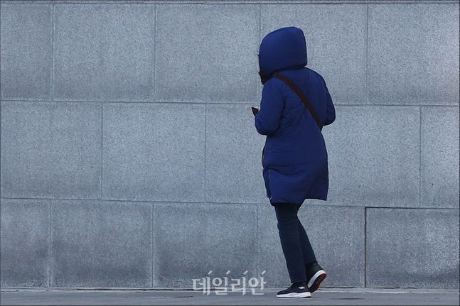 한 시민이 두꺼운 옷을 입고 걸어가고 있다. ⓒ데일리안 홍금표 기자