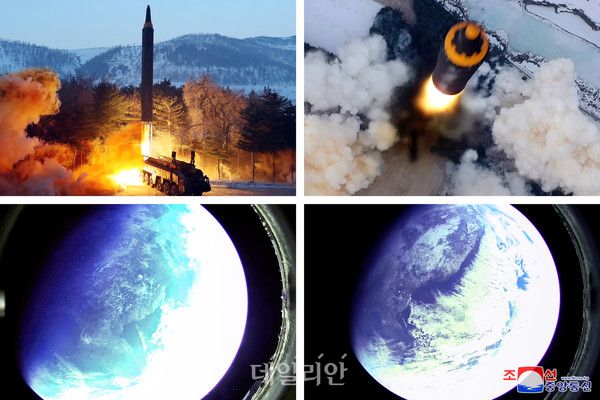 북한이 지난 1월 30일 중거리탄도미사일 화성-12형을 이 발사하고 공개한 사진 ⓒ조선중앙통신
