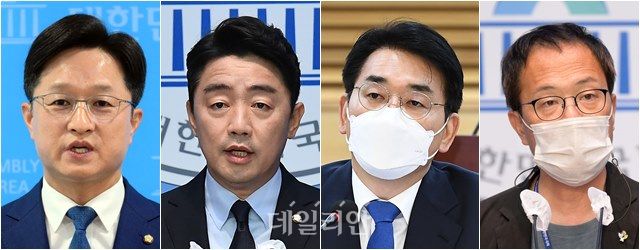 (왼쪽부터) 더불어민주당 '97그룹' 강병원·강훈식·박용진·박주민 의원 ⓒ데일리안 박항구 기자·연합뉴스