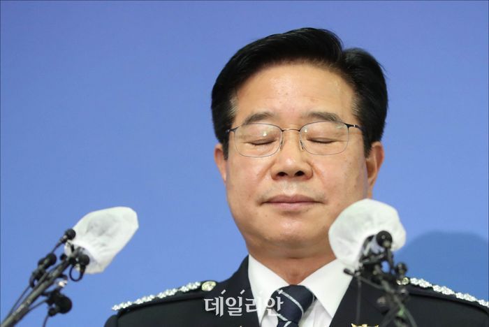 사퇴 의사 밝히는 김창룡 경찰청장.ⓒ데일리안 홍금표 기자