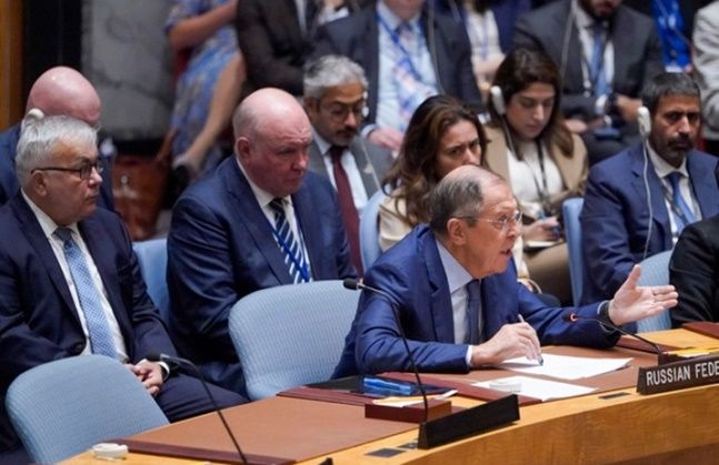 토니 블링컨 미 국무장관이 22일(현지시간) 미국 뉴욕 유엔 본부에서 열린 유엔 안보리 회의에 참석해 연설하고 있다. ⓒAP/뉴시스