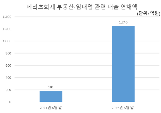 메리츠화재 부동산 ·임대업 대출 연체액 추이. ⓒ데일리안, 금융감독원