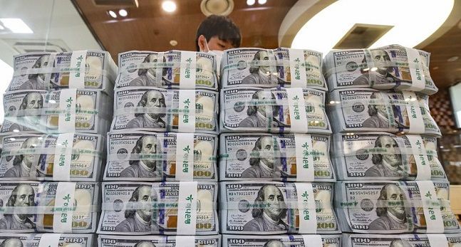 시중은행 직원이 미국 달러화를 검수하고 있다. ⓒ 연합뉴스