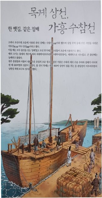 목계나루 인근 강배체험관에 전시된 조선시대 물건을 싣고 나르던 짐배의 모습ⓒ