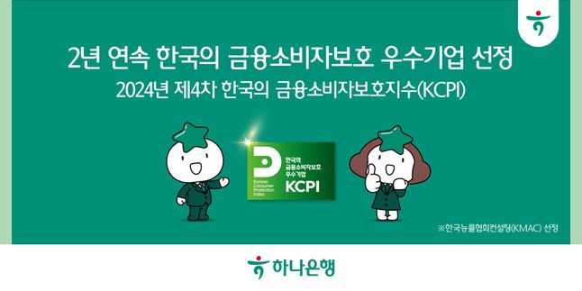 하나은행, 2년 연속 KCPI 금융소비자보호 우수 기업 선정