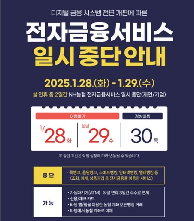 농협, 28~29일 전자금융서비스 일시 중단