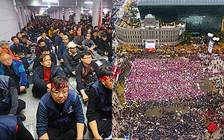 "평화 시위" 외치더니...도로 지하철역 점거 아수라장