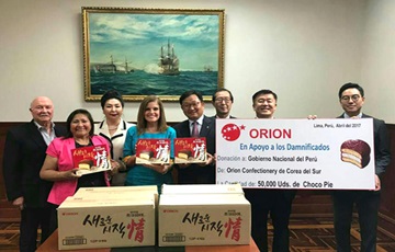 오리온, 홍수 피해 페루에 초코파이 5만개 지원