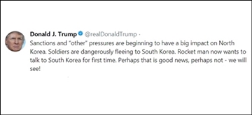 트럼프 “로켓맨이 한국과 대화원해…지켜볼 것”