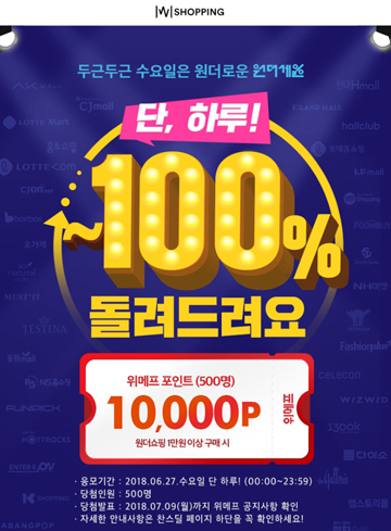 위메프 원더쇼핑, 최대 100% 페이백 이벤트 진행