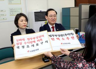 &lt;포토&gt;추미애 법무부 장관 탄핵소추안·국정조사요구서 제출하는 한국당 