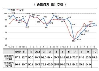 한경연 "10월 BSI 전망 84.6...주력 기간산업 더블딥 전망"