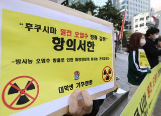 &lt;포토&gt; 후쿠시마 방사능 오염수 방류 결정 항의서한 든 대학생들