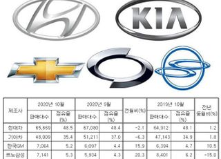 완성차 5사 10월 내수판매 13만5495대…상승세 '주춤'